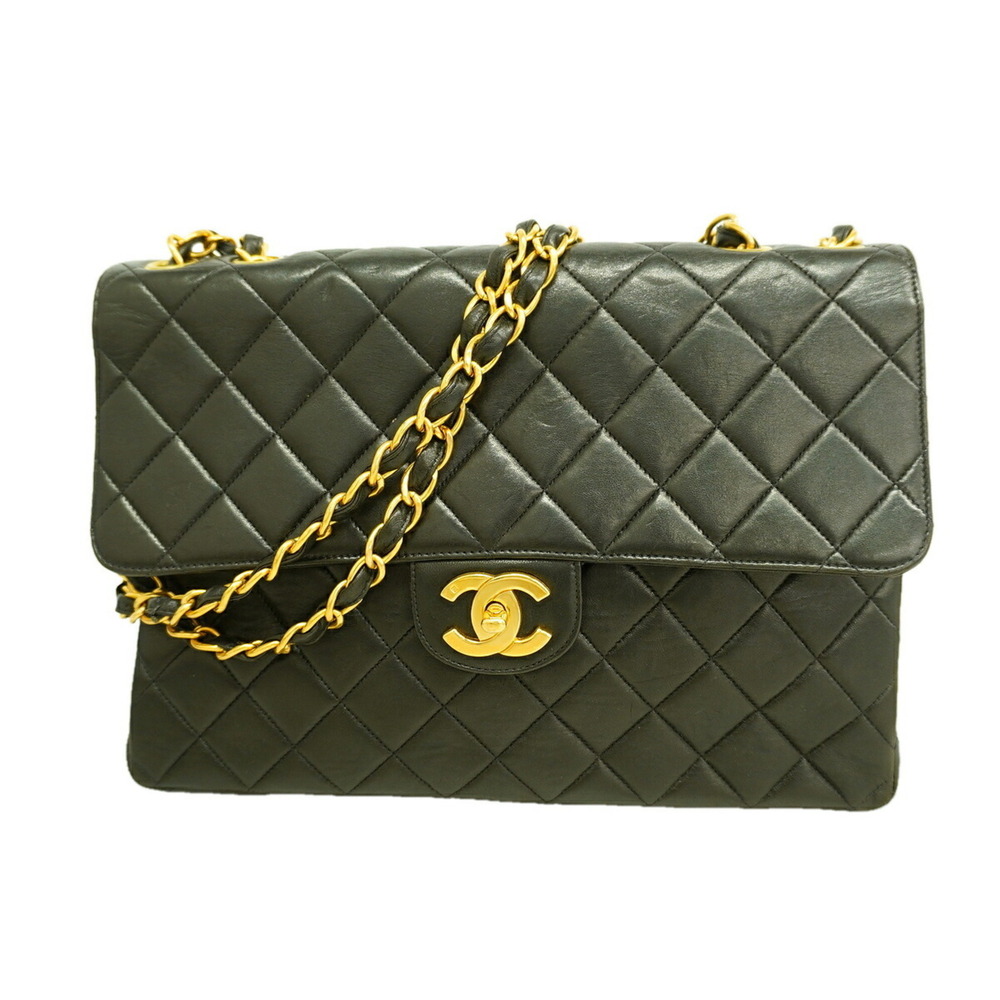 Chanel Shoulder Bag, Large Matelassé, Double Chain, Lambskin, Black, Women's